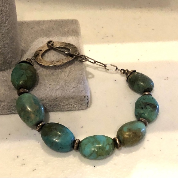 Genuine Turquoise & Sterling Silver 925 Bracelet- Artisan made.  Toggle closure - Picture 5 of 13